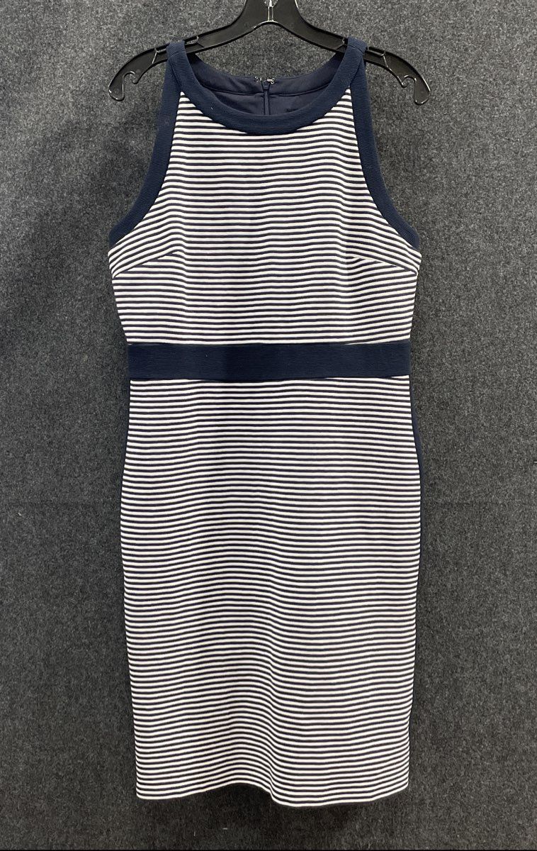 Ann Taylor Women's Navy White Striped Halter Neck Sheath Dress NWT Size 10