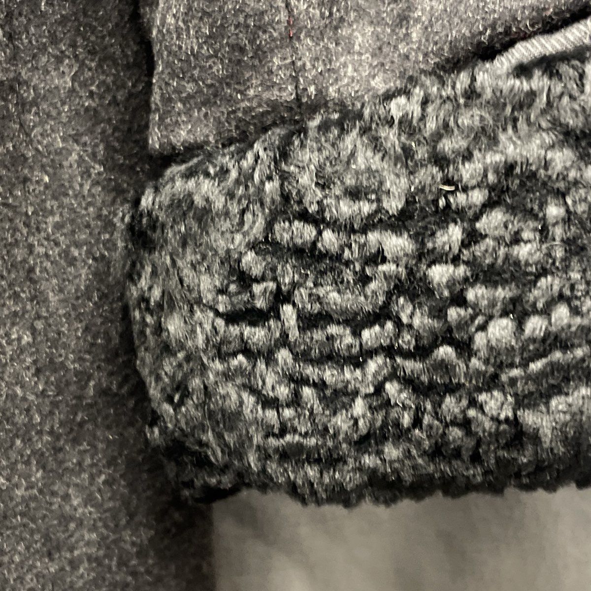 Vintage 90s John Caruana Women's Black Merino Wool Faux Lamb Trench Coat Size 14