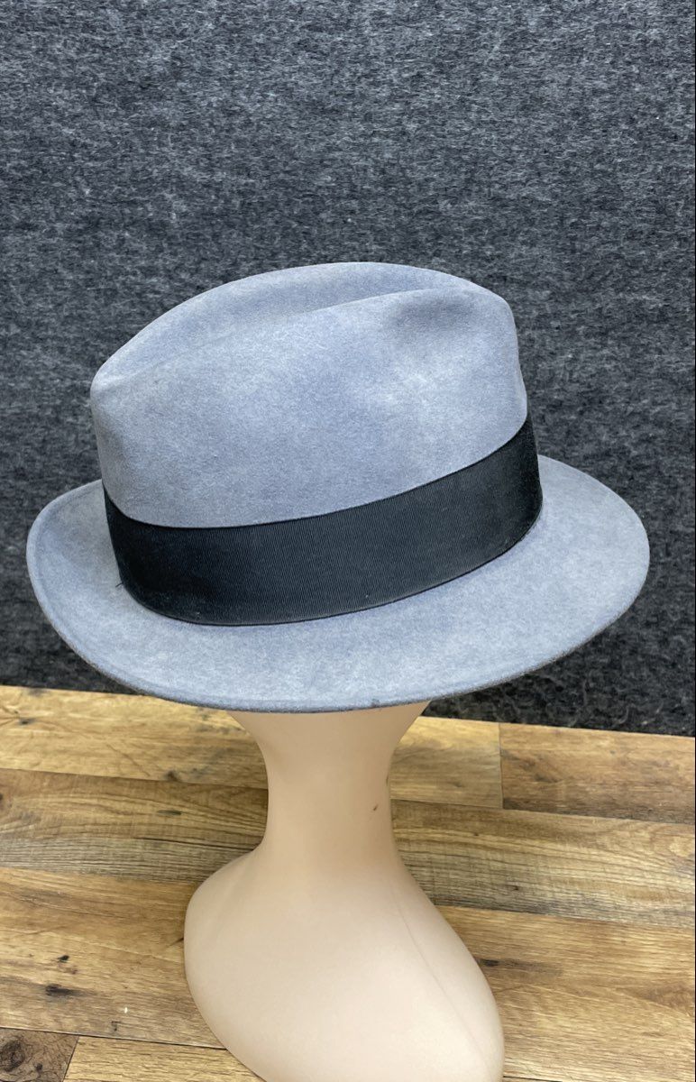 DelMonico Hatter Men's Gray Wool Felt Fedora Hat Feather Accent Sz 7 1/8
