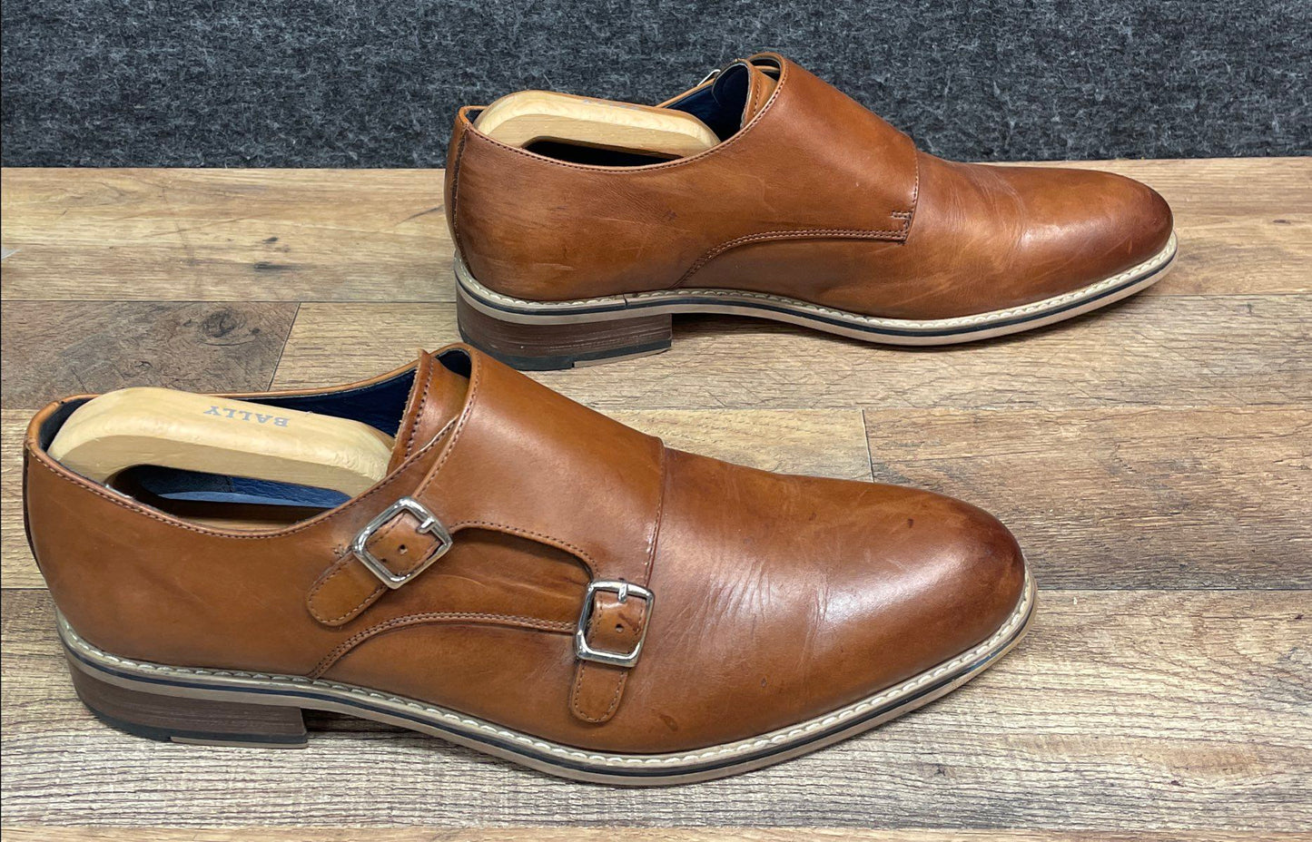 Crevo Milton Cognac Leather Double Monk Strap Dress Shoes Men's Size 13