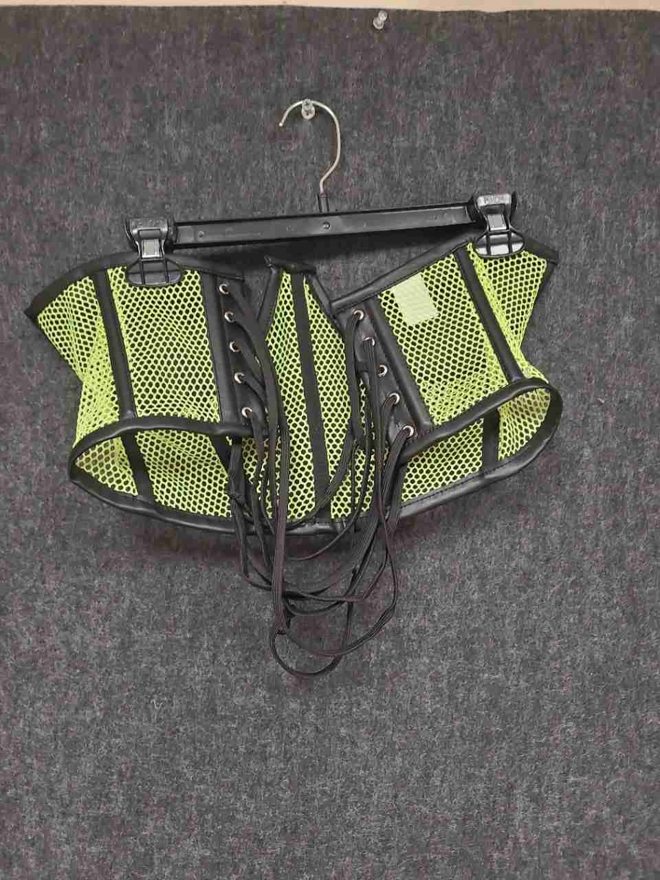 Lavish by Daisy Corsets Women's Neon Yellow Mesh Lace-Up Waist Cincher Belt Sz L