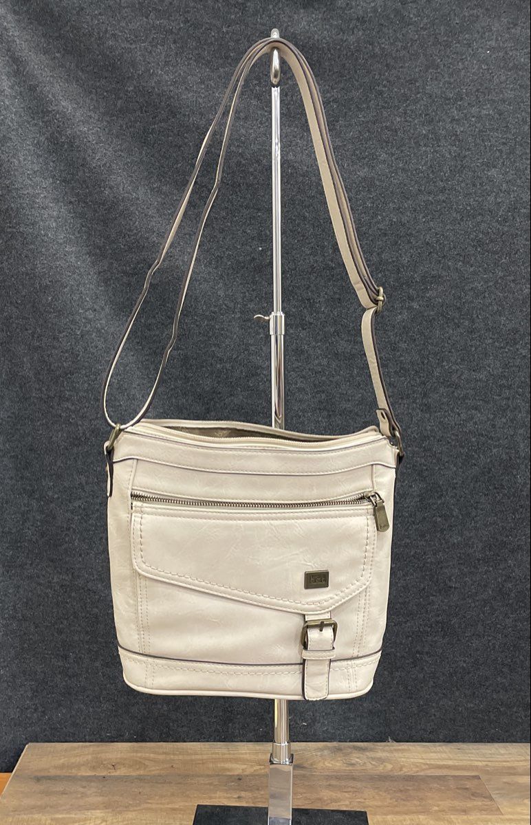 b.o.c. Born Concept Off White Faux Leather Crossbody Bag Brass Hardware