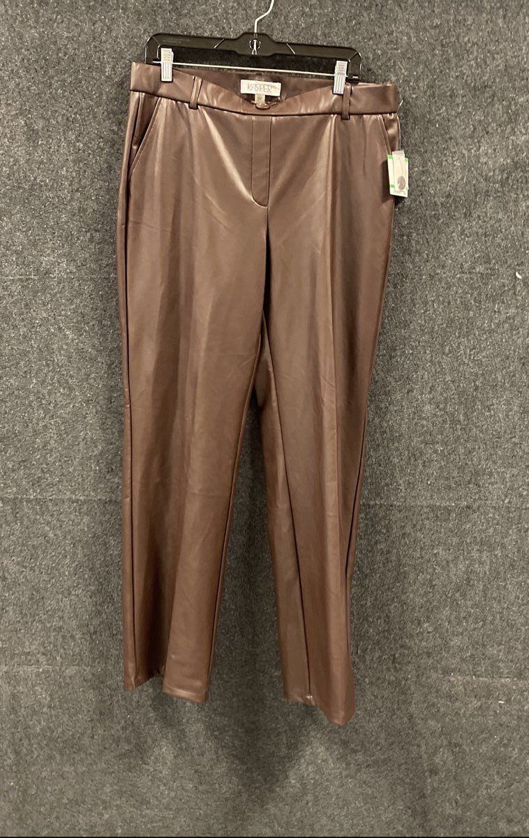 Kasper Women's Chocolate Brown Faux Leather Straight Leg Pants Size L NWT
