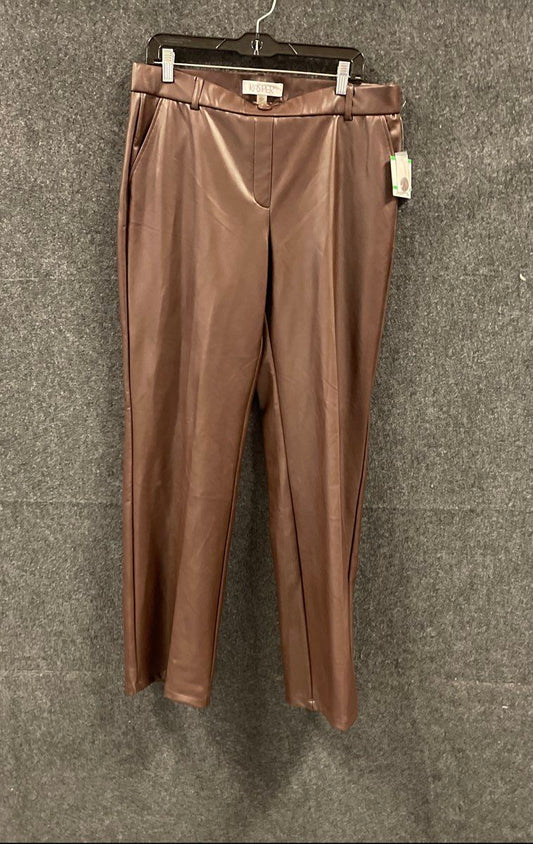 Kasper Women's Chocolate Brown Faux Leather Straight Leg Pants Size L NWT