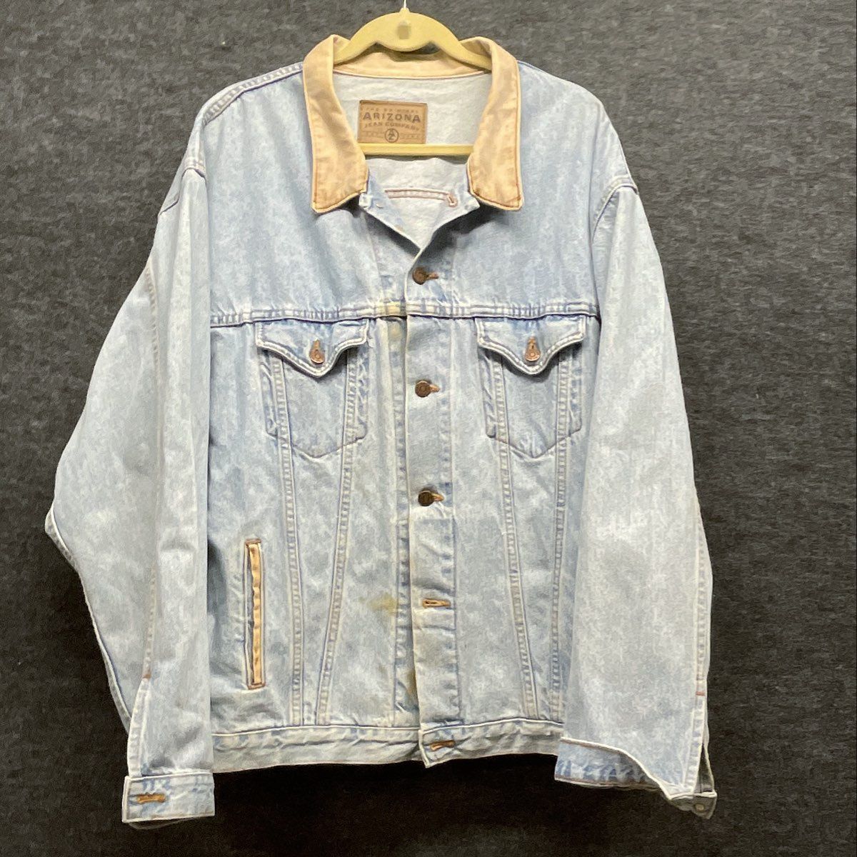Arizona Jean Company Men's Vintage 90s Light Wash Denim Jacket Faux Collar XL