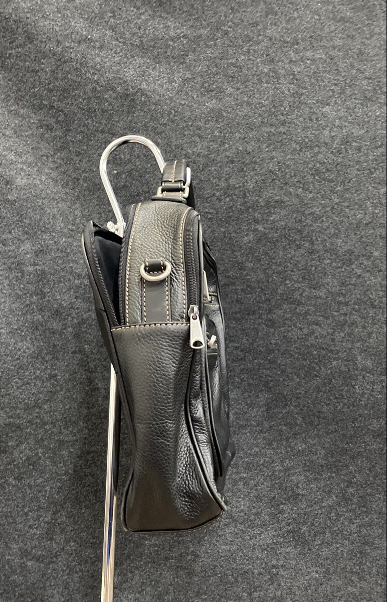 Fossil Black Leather Briefcase Laptop Bag Messenger Satchel Silver Hardware