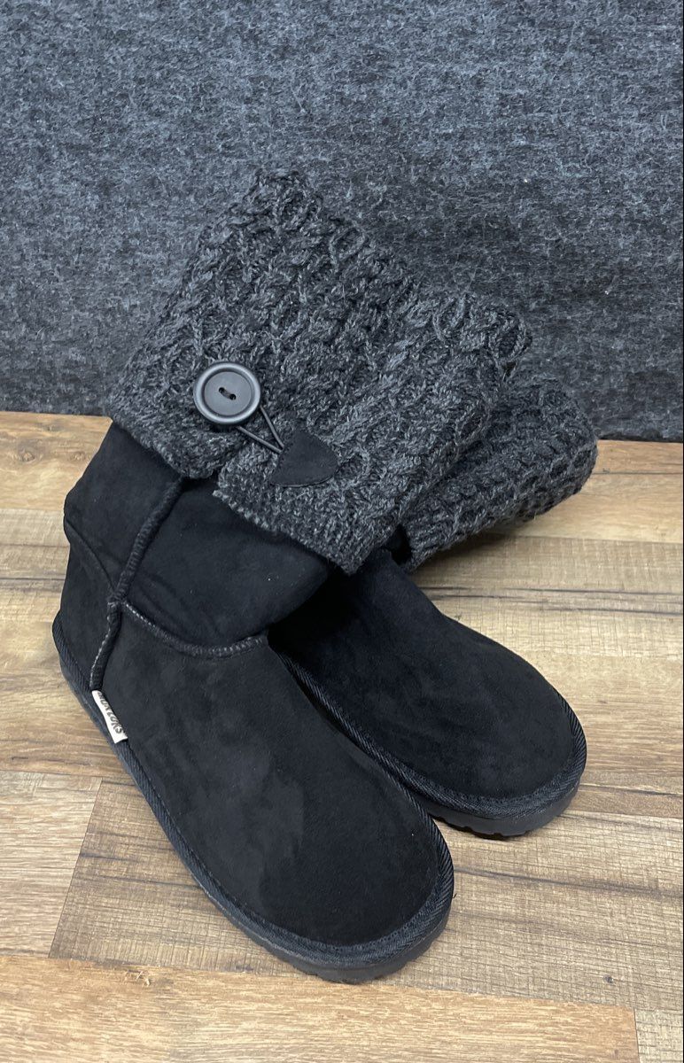 Muk Luks Cozy Women's Black Knit Sweater Cuffed Ankle Boots Size 8