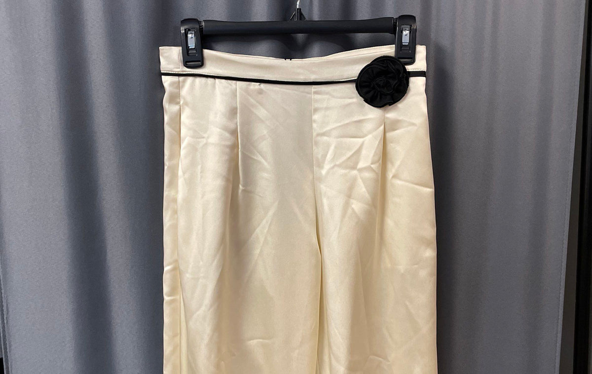 Zara Girls Cream Satin Pleated Balloon Pants Flower Rosette Sz 13-14 NWT