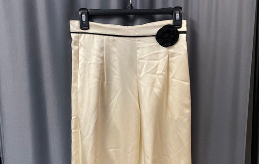 Zara Girls Cream Satin Pleated Balloon Pants Flower Rosette Sz 13-14 NWT