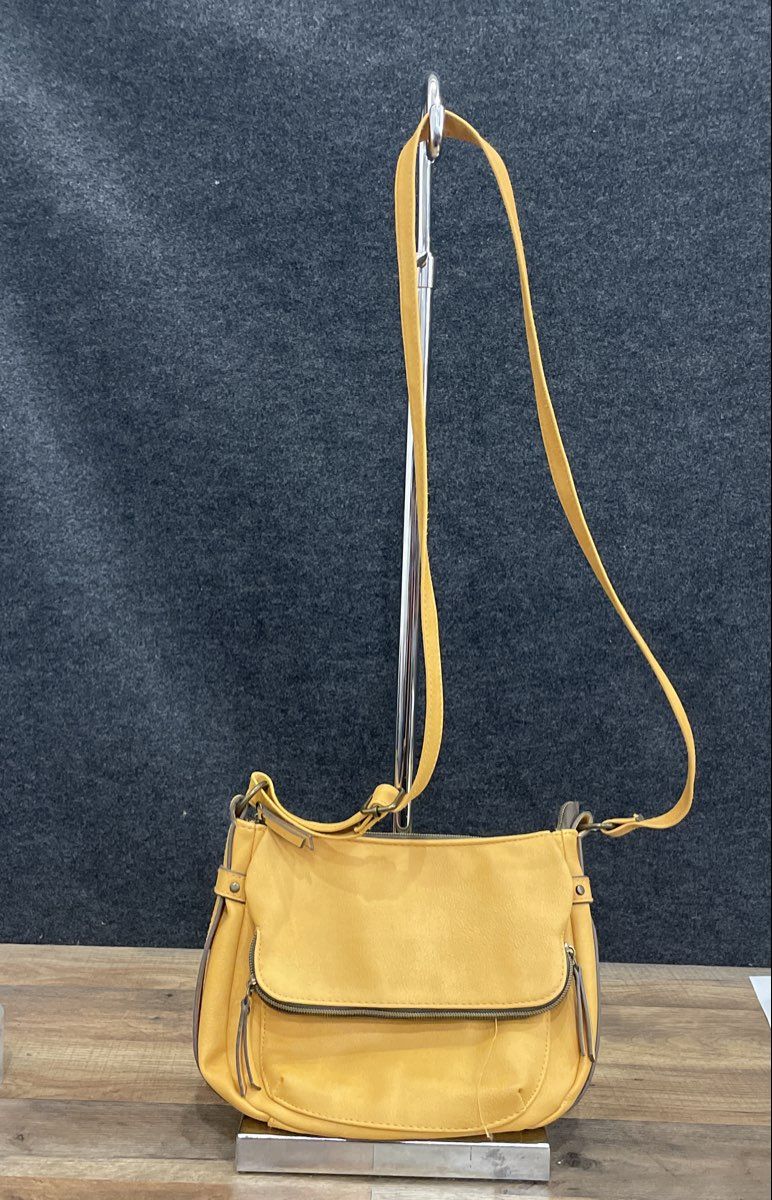 Yellow Pebbled Faux Leather Crossbody Bag Mustard Shoulder Handbag Medium