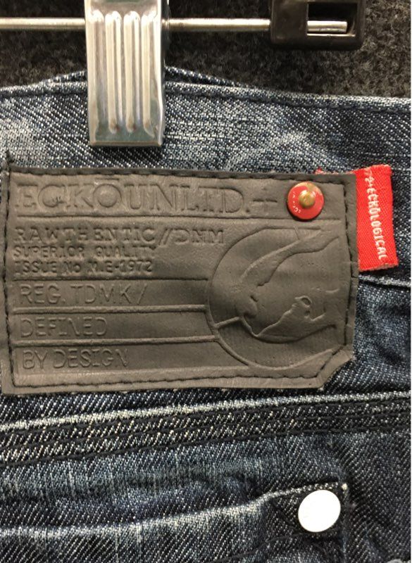Ecko Unltd Men's Blue Slim Straight Jeans Whiskered Grommet Pocket Sz 36