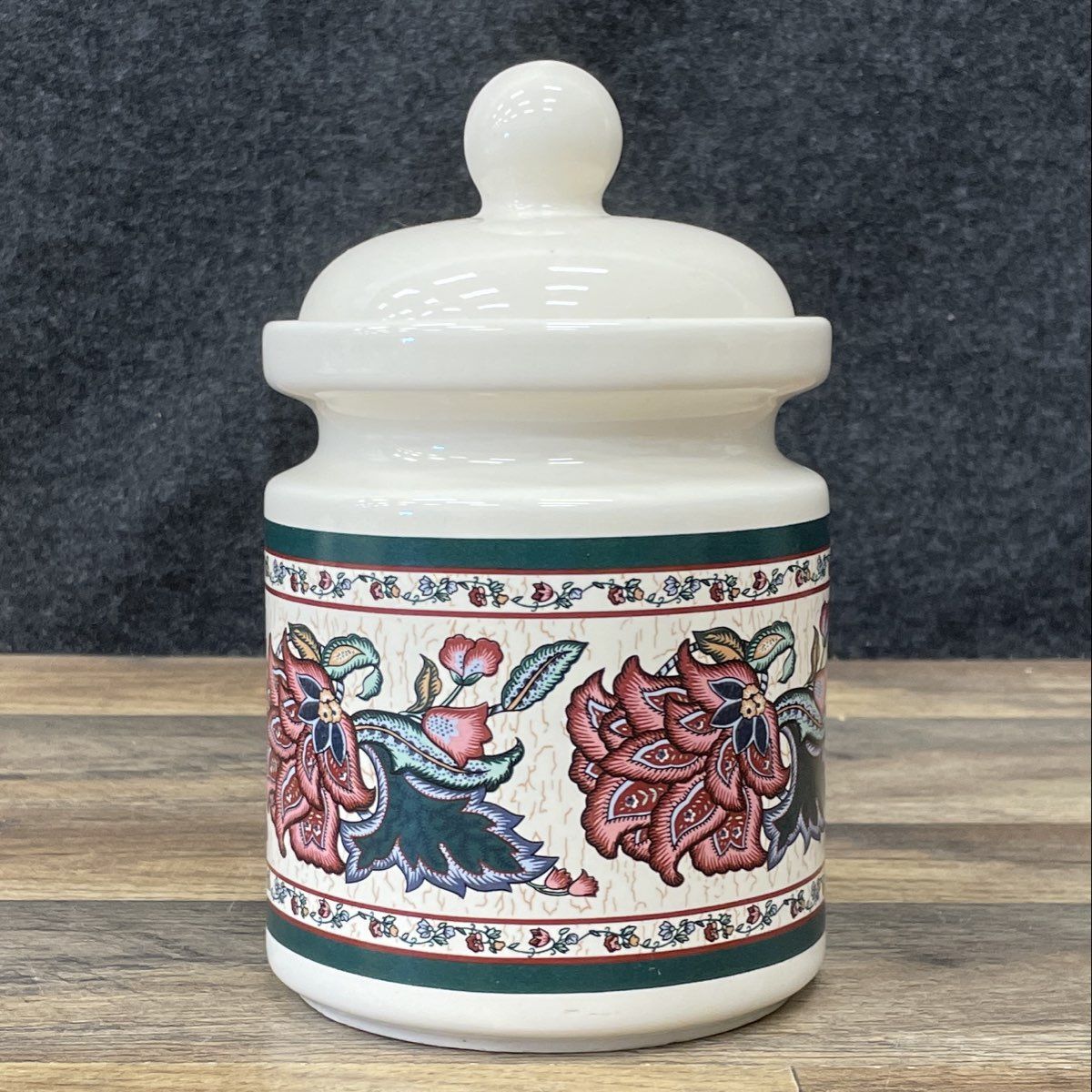 Vintage Preferred Stock Paisley Garden Floral Stoneware Kitchen Canister w/ Lid
