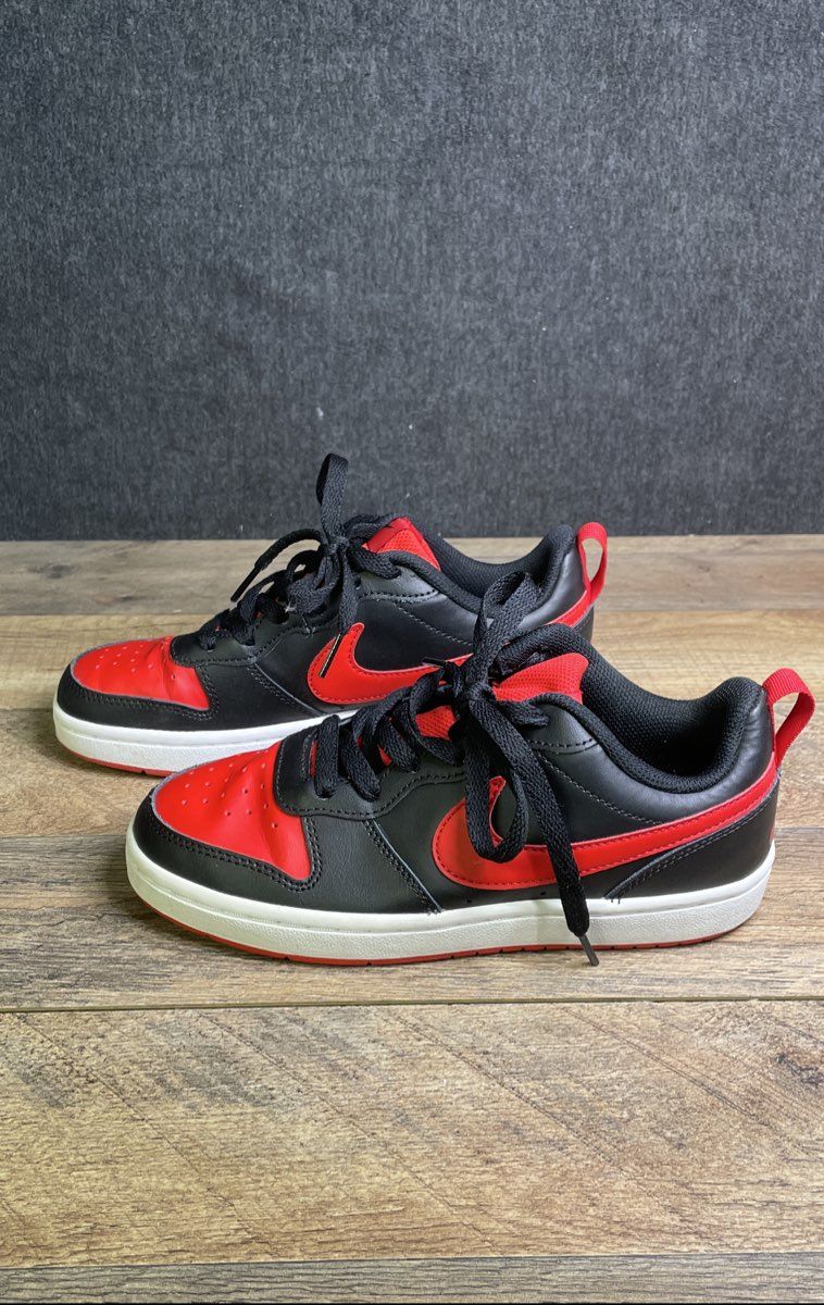 Nike Court Borough Low Recraft Black University Red Youth Sneakers Size 4Y