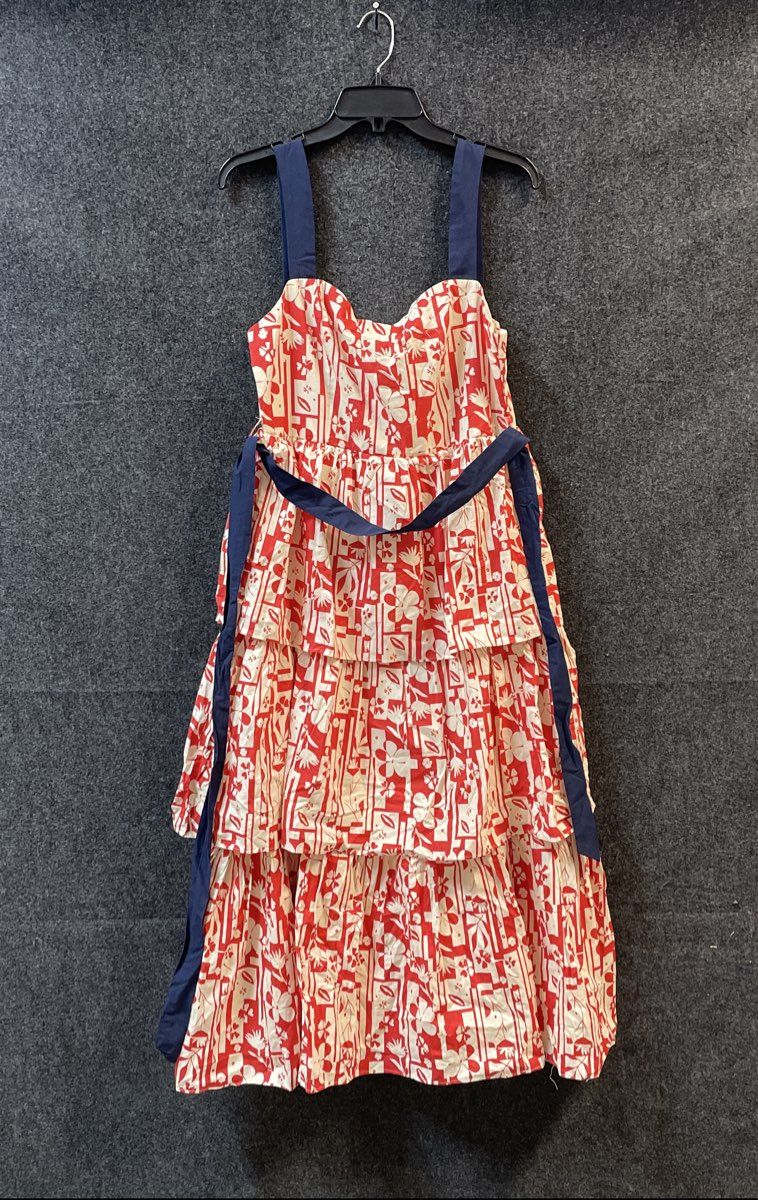 B. Right Women's Abstract Aura Dress Red White Tiered Cotton NWT Size L