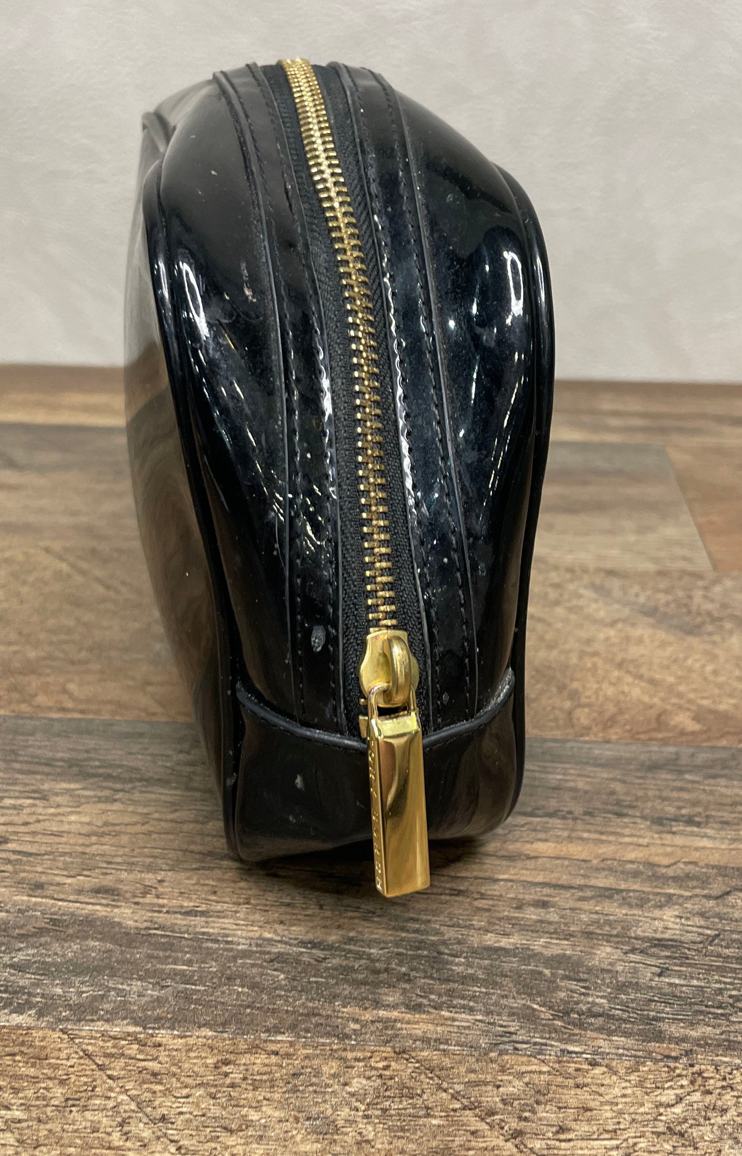 Tory Burch Black Patent Leather Cosmetic Case Makeup Bag Gold Hardware