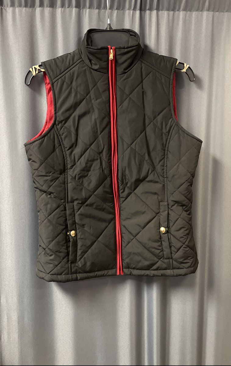 Lauren Ralph Lauren Women's Black Red Quilted Puffer Vest Full Zip Sz S