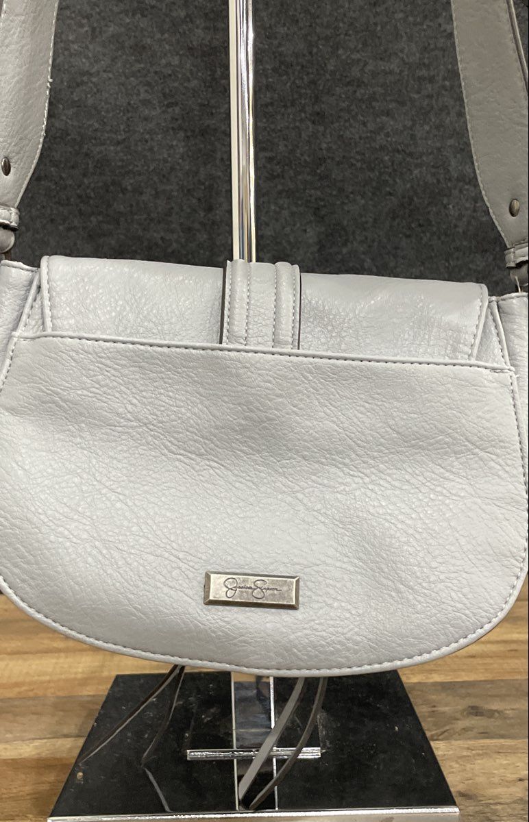 Jessica Simpson Grey Studded Faux Leather Saddle Crossbody Bag Butterfly Charm