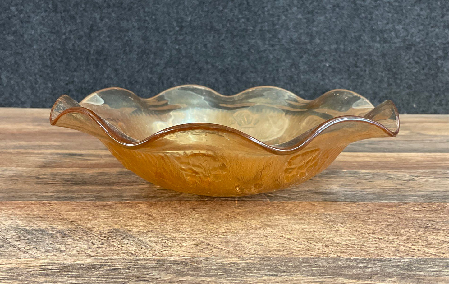 Vintage Jeanette Marigold Iris & Herringbone Carnival Glass Dish