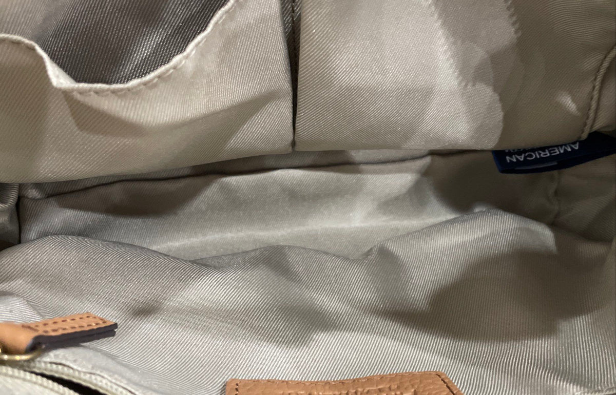 American Leather Co Tan Pebbled Leather Dome Satchel Crossbody Bag Brass
