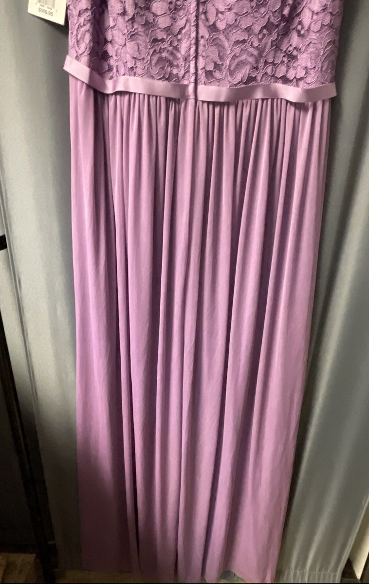 David's Bridal Women's Purple Lace Mesh Cap Sleeve Maxi Dress Sz 14 NWT