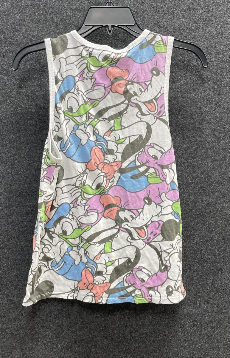 Disney Women's Tank Top White Multicolor Mickey Minnie Donald Goofy AOP Sz XS