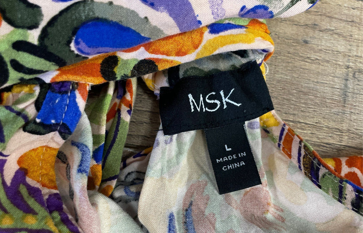 MSK Women's Multicolor Floral Paisley Halter Tie Neck Ruffle Dress Sz L