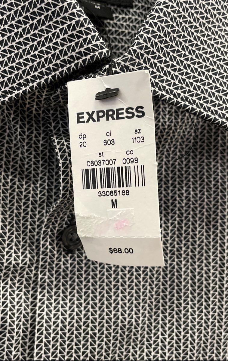 Express Men's Slim 1MX Grey Geometric Pattern Dress Shirt NWT Sz M