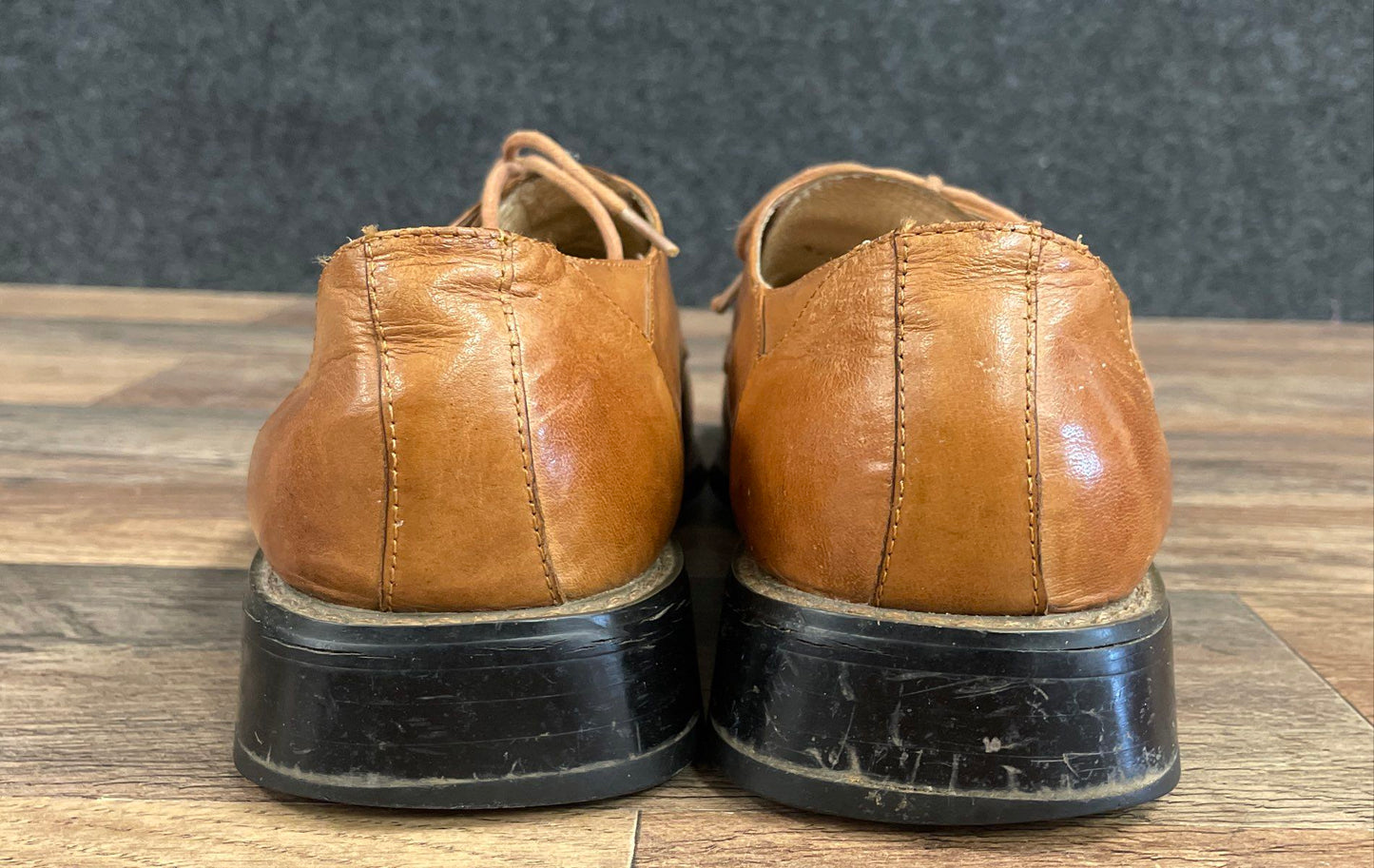 Giorgio V Tan Brown Leather Decorative Stitch Square Toe Dress Shoes Size 10 M