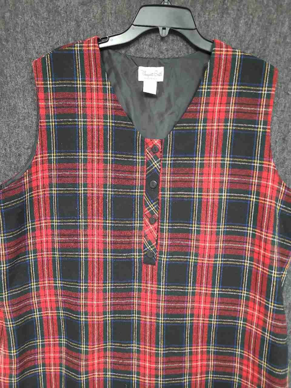 Vintage 90s Margaret Smith Women's Red Plaid Sleeveless V-Neck Shift Dress 20