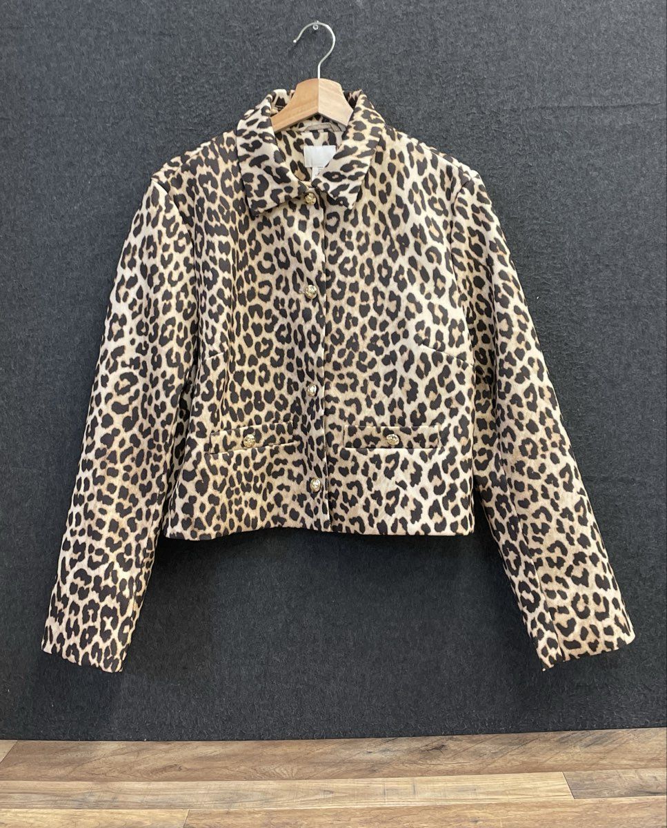 H&M Women's Leopard Print Cropped Jacket Gold Buttons NWT Sz M