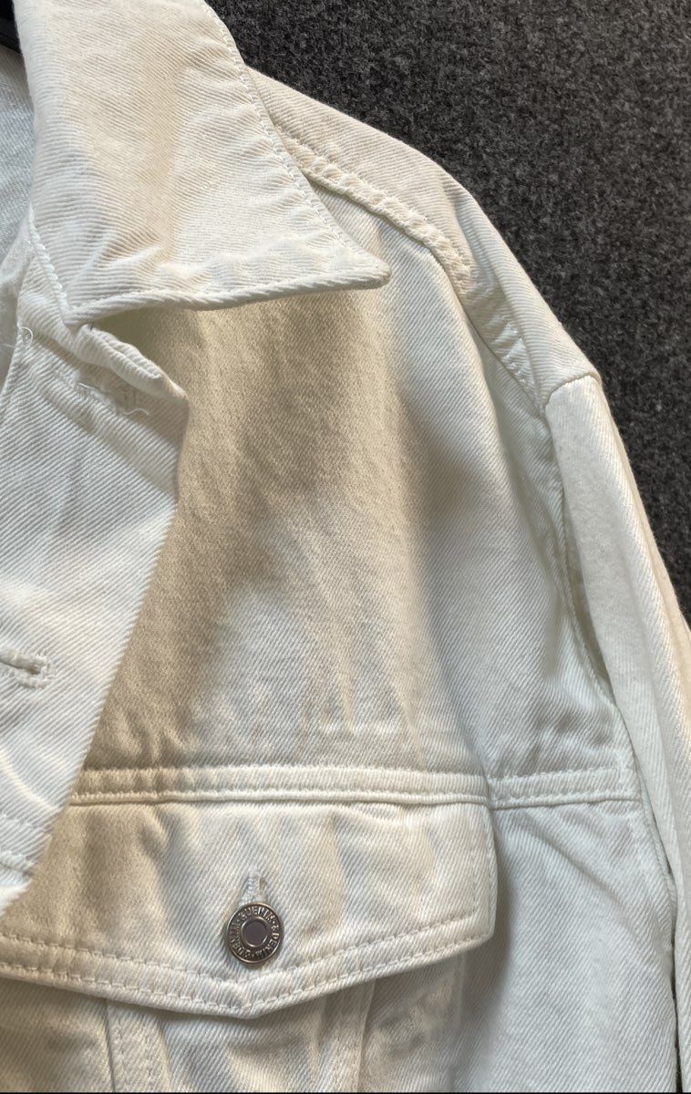 &Denim Women's White Cropped Raw Hem Cotton Denim Jacket Sz S
