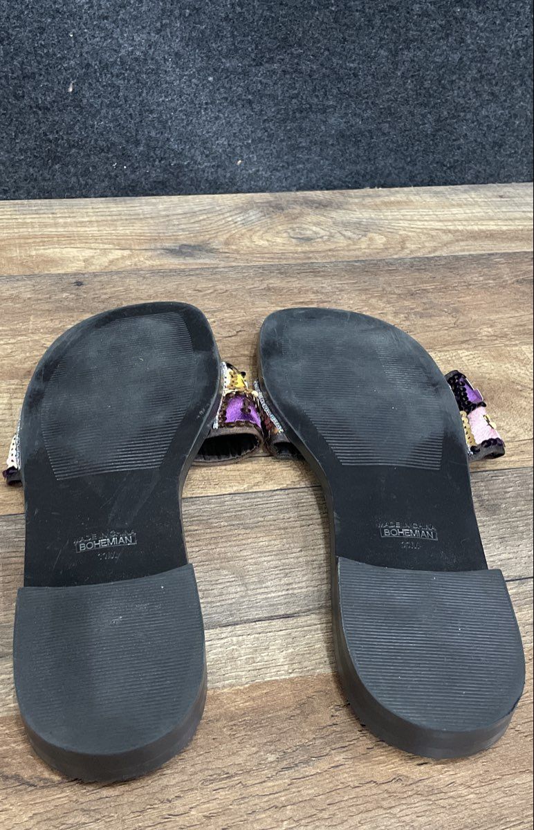 Amanda Smith Bohemian Brown Multi Beaded Flat Slides Sandals Size 11M