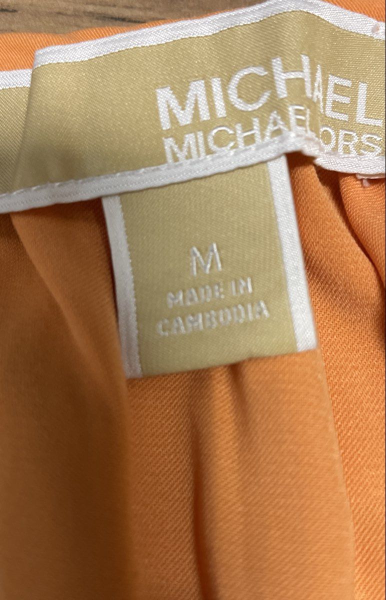 Michael Kors Women's Orange Gold Chain Halter Sleeveless Blouse Keyhole Sz M
