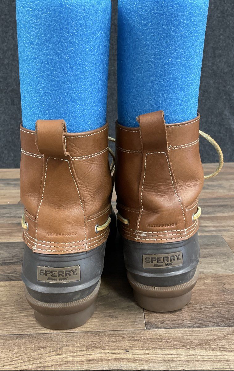Sperry Avenue Duck Boot Brown Tan Waterproof Leather Rubber Men's Size 10.5