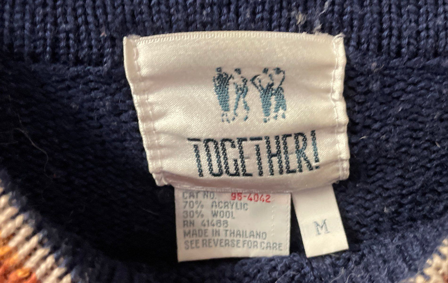 Vintage 90s Together! Blue Floral Cable Knit Wool Blend Sweater Sz M