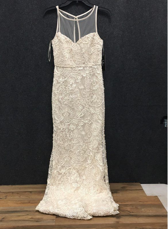 Lulus Women's Cream Embroidered Floral Illusion Neckline Maxi Dress NWT Sz S