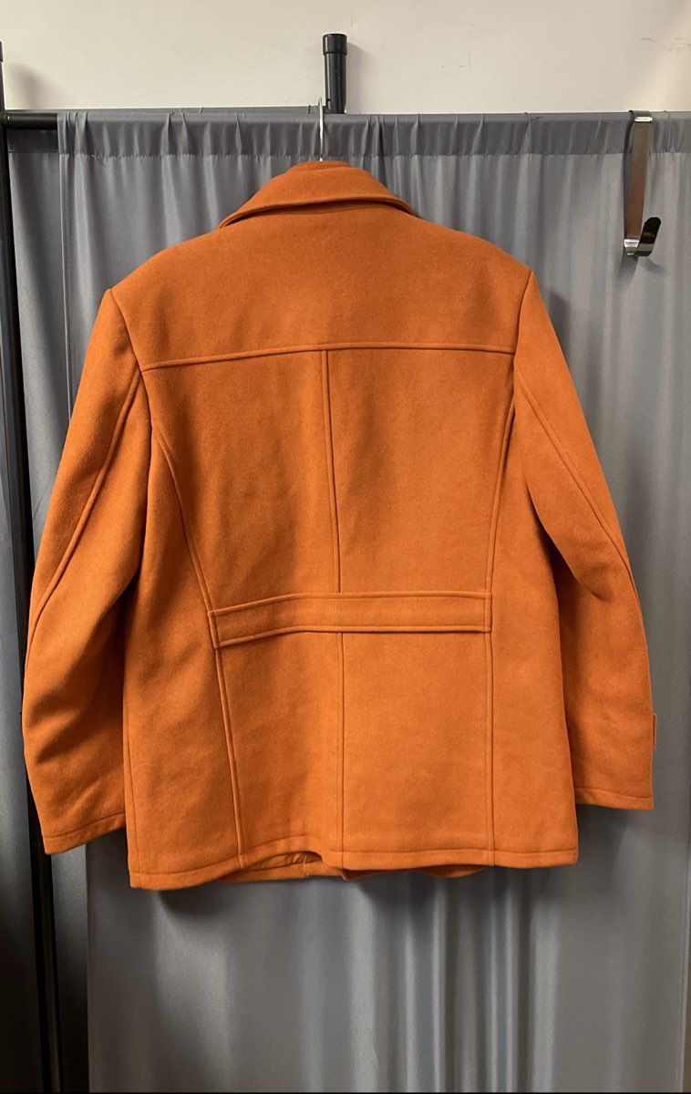 Men's Orange Wool Blend 2-in-1 Inner Bib Pea Coat Jacket Sz L
