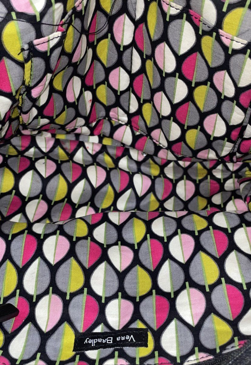 Vera Bradley Black Quilted Cotton Satchel Crossbody Bag Multi-color Lining