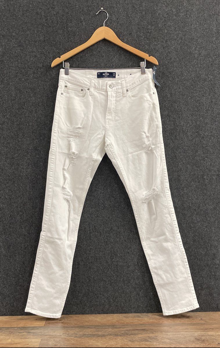 Hollister Men's White Skinny Epic Flex Distressed Ripped Jeans Sz 29x32 NWT