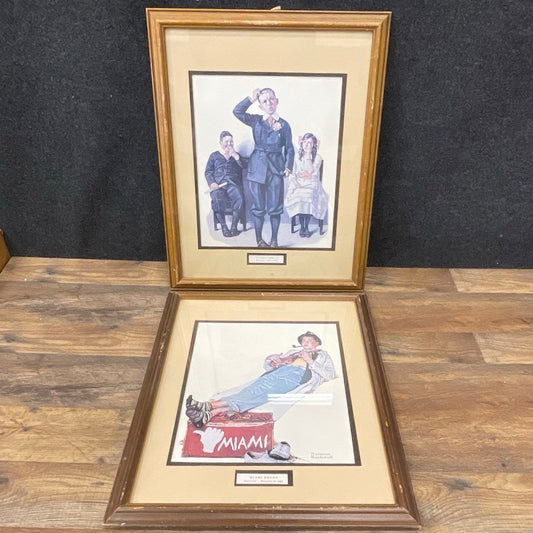 2 Norman Rockwell Post Cover Prints Valedictorian Miami Bound Signed Framed Art