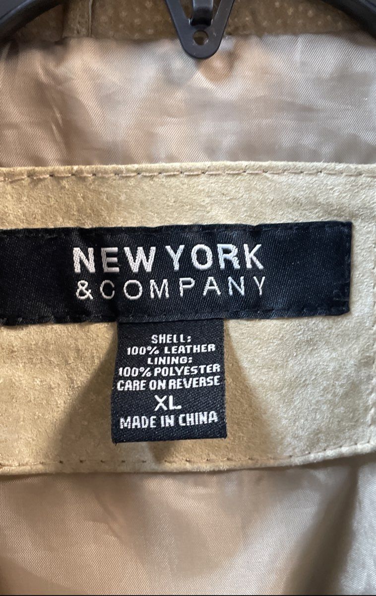 New York & Company Women's Tan Suede Leather Belted Trench Coat Jacket Sz XL