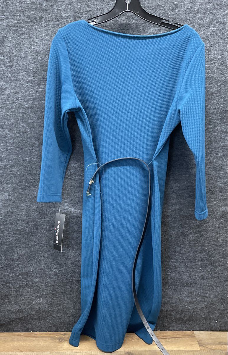 Sharagano Women's Teal Textured Stretch Knit Long Sleeve Belted Dress Sz 10 NWT