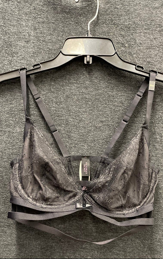 Victoria's Secret Very Sexy Unlined Demi Bra Black Lace Caged Strappy 32DD NWT