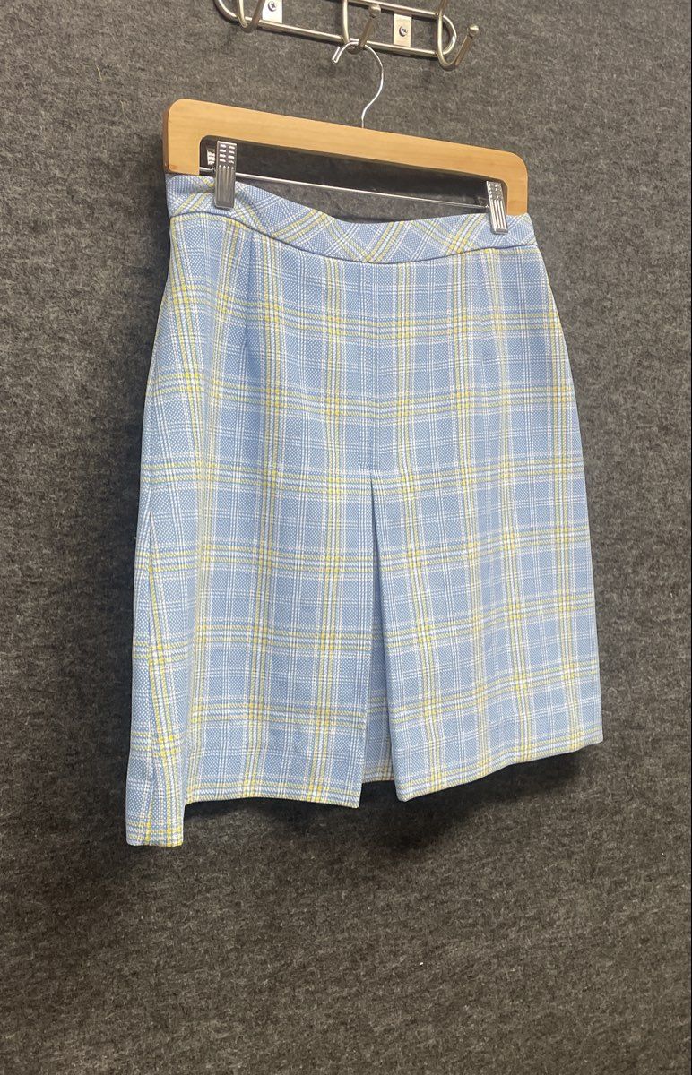 Vintage 70s Sears JR Bazaar Women's Blue Yellow Plaid Pleated Mini Skirt Size 13