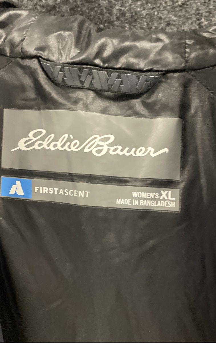 Eddie Bauer Women's First Ascent Black Hooded Goose Down Insulated Jacket Sz XL