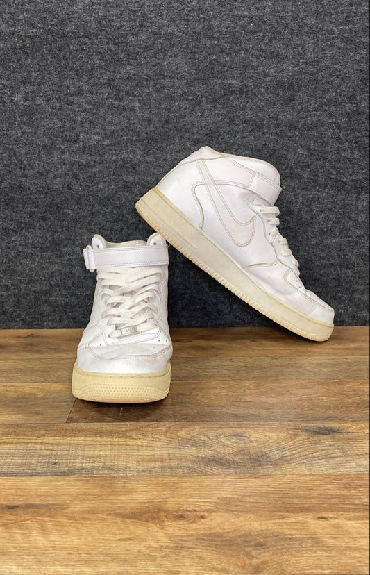 Nike Air Force 1 Mid '07 Triple White Leather Sneakers Size 12.5
