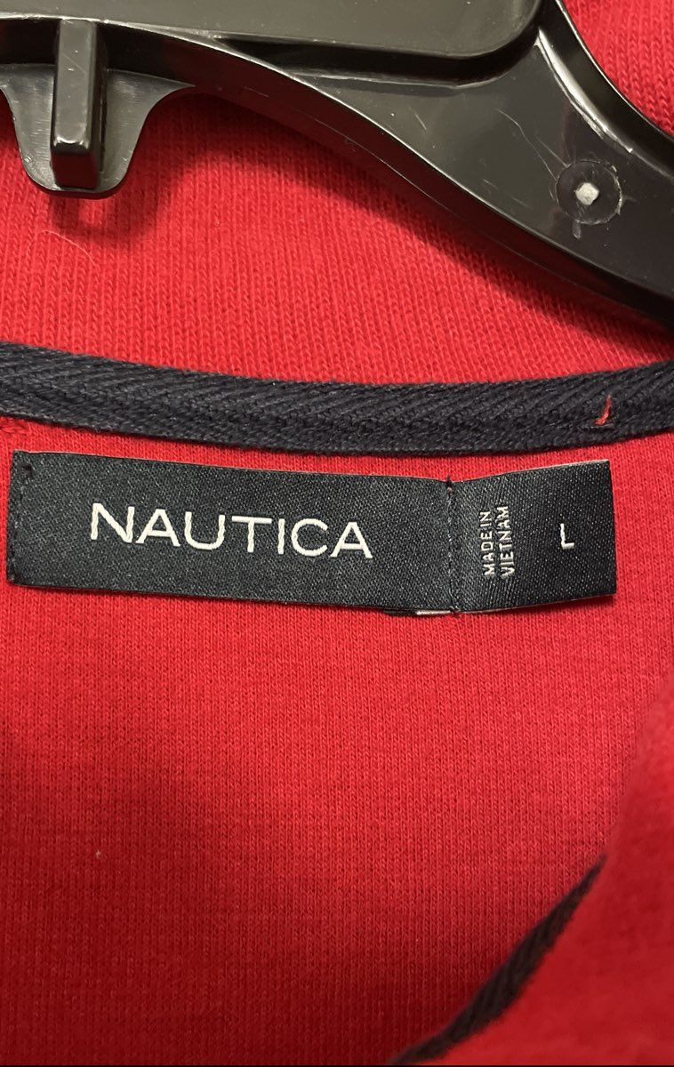 Nautica Men's Red 100% Cotton Quarter Zip Mock Neck Pullover Sweatshirt Sz L