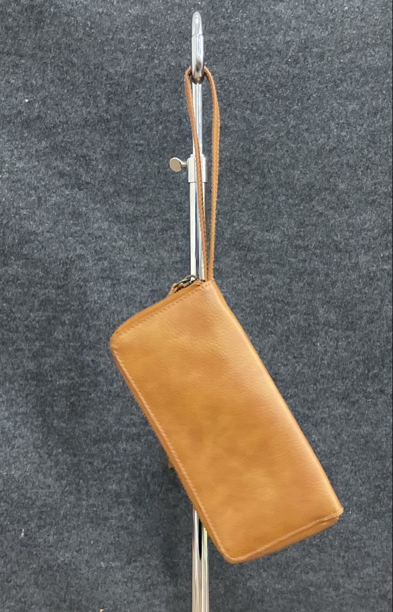 Free People Tan Studded Vegan Leather Zip Around Wristlet Wallet