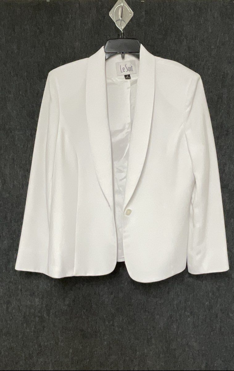 Le Suit Women's White Shawl Collar Single Button Blazer Jacket Sz 14