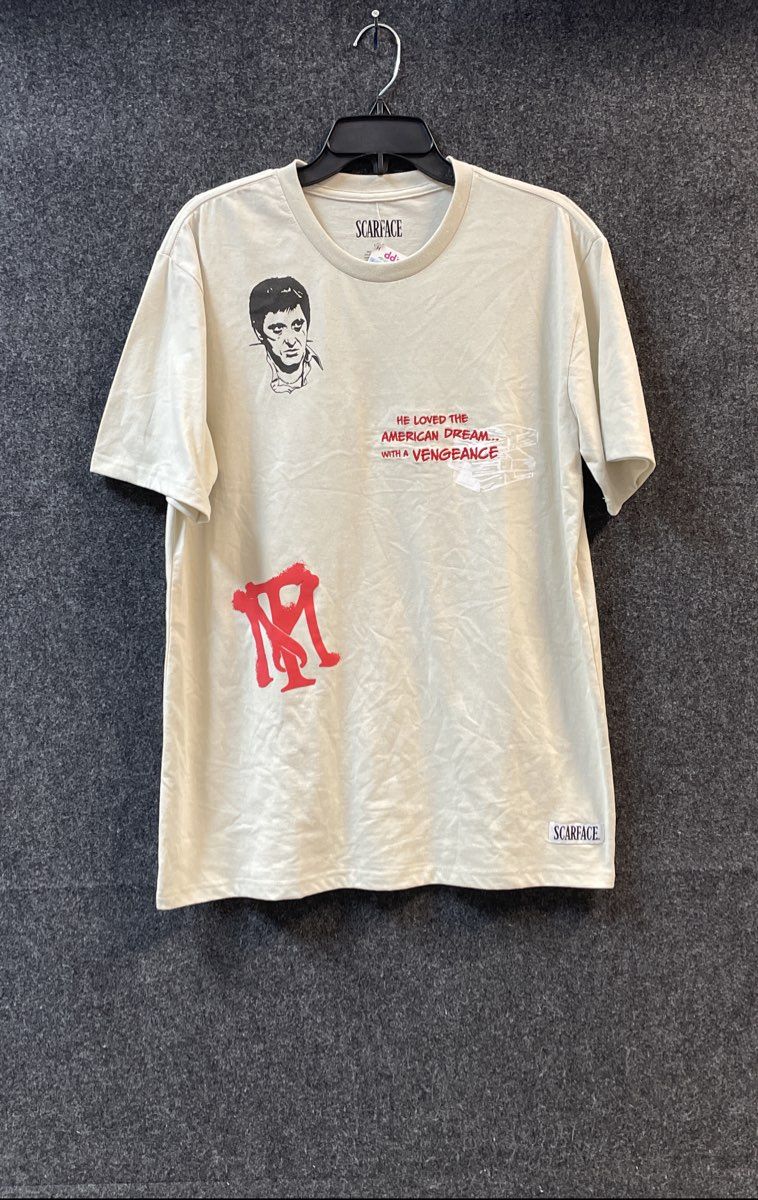 Scarface Movie Graphic T-Shirt Tony Montana The World Is Yours Cream Sz L